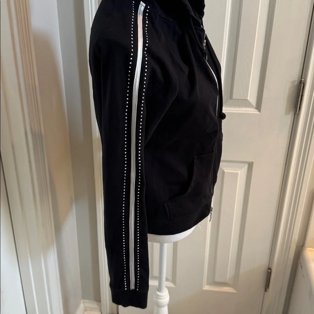 BCBG MaxAzria Vintage Black Hooded Jacket with Rhinestone & Studded Accents - Picture 7 of 12